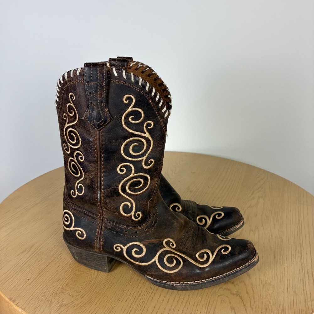 Ariat Leather Scroll Embroidered Square Toe Western Cowboy Boots Girls 3 Boho